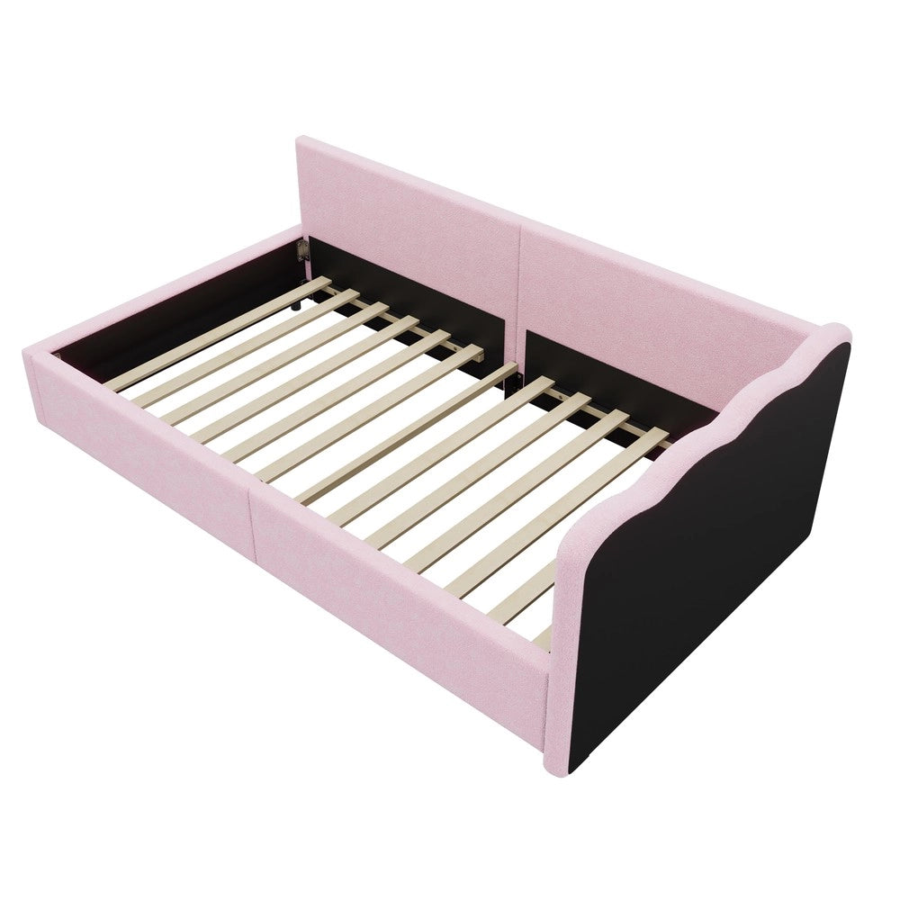 Letto Singolo con LED e Rete a Doghe ¨C MINIMAL ¨C Rosa, Tessuto, 90x200