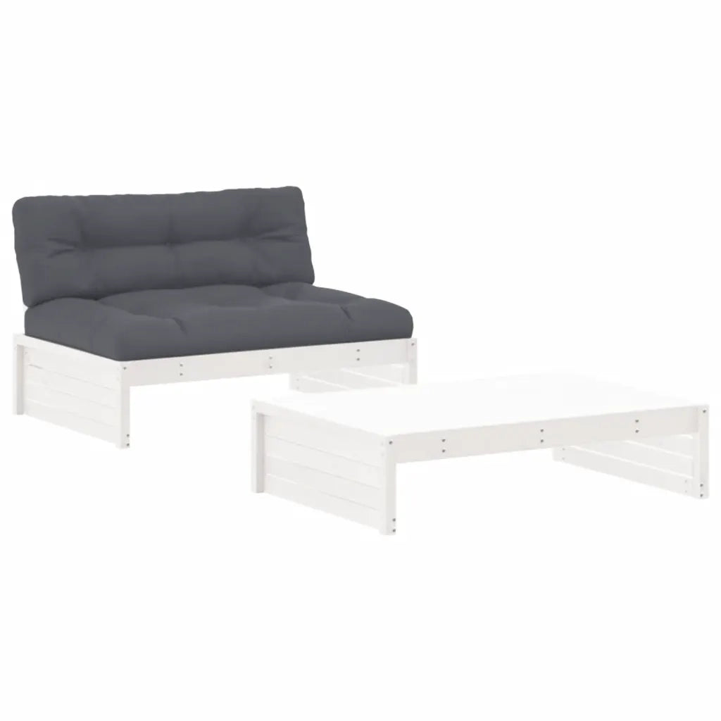 Set Divani da Giardino 2pz | Set Salotto da Giardino con Cuscini in Legno Massello Bianco