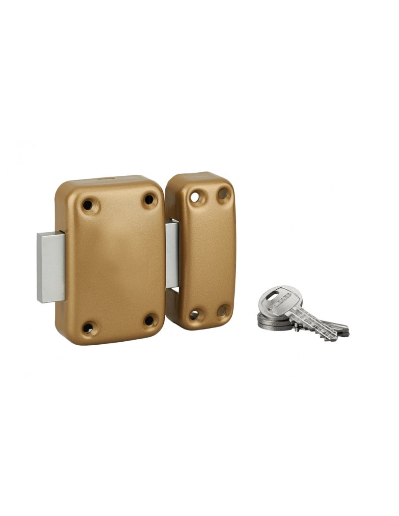 Chiavistello CAPITAL senza pomolo, cilindro 40 mm, epossidico oro, 3 chiavi – THIRARD