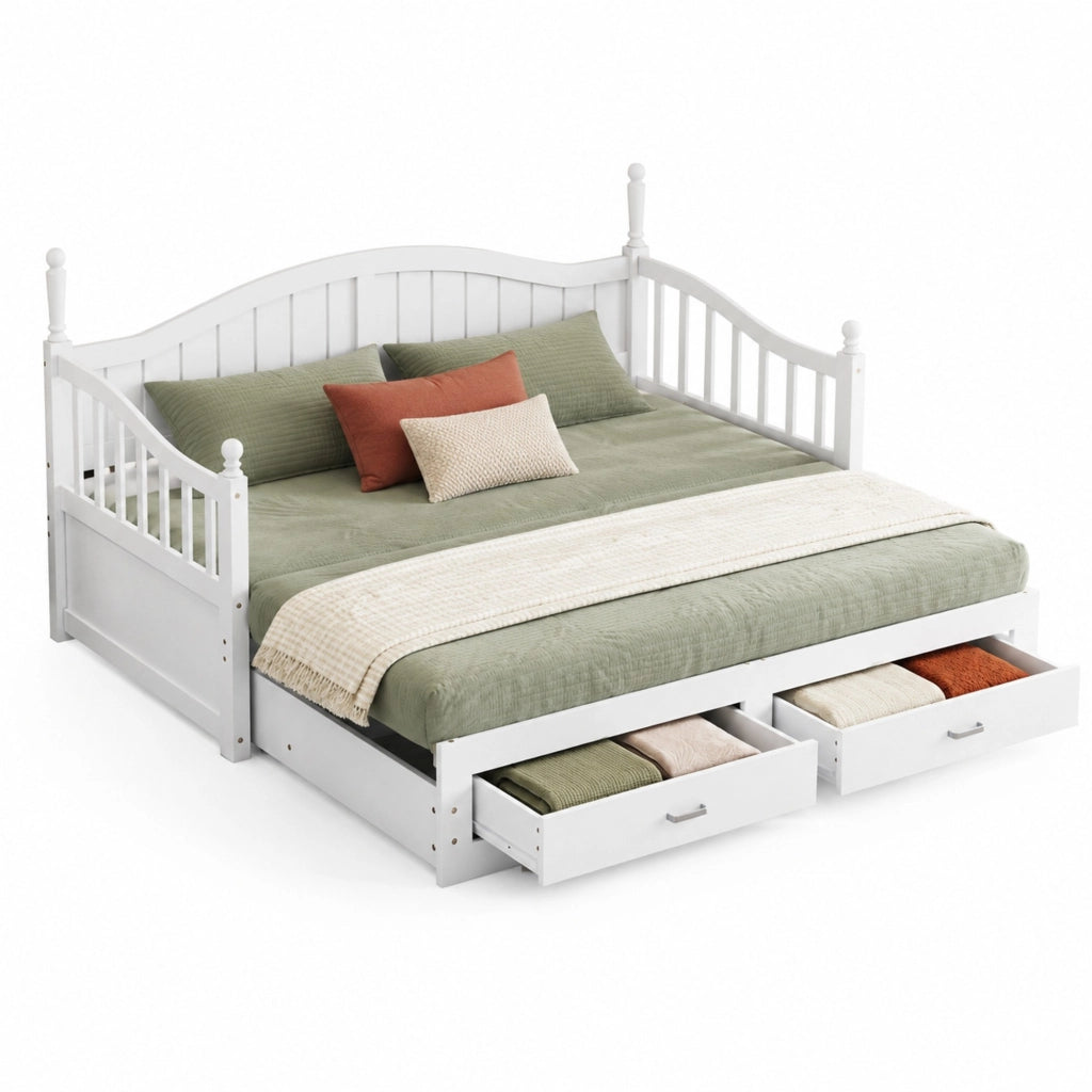 Divano letto estraibile in legno bianco 90x190 cm