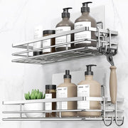 Set di 2 Piastre in Acciaio Inossidabile per Doccia senza Fori - Organizzatore per Maniglie della Doccia per Bagno e Cucina con 2 Ganci