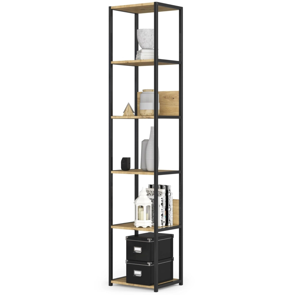 Scaffale stilo loft con ripiani in legno 40 cm Nera 40 cm inserto frontale Quercia Artisan 40x32x192 cm