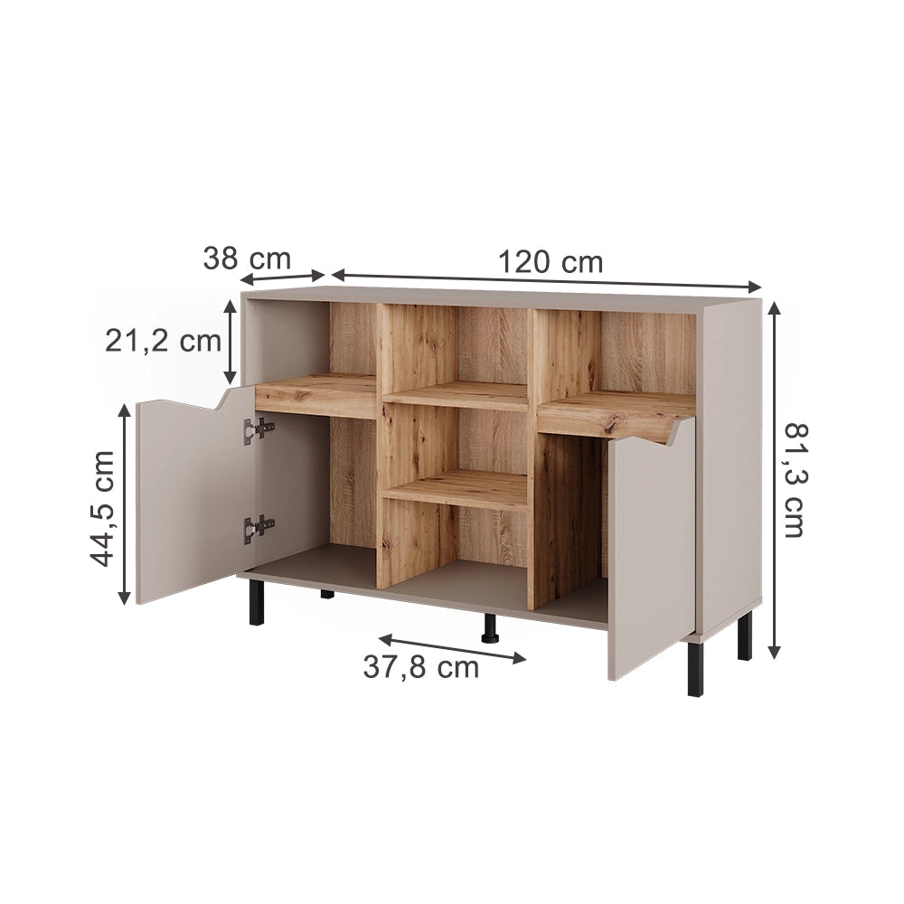 Vicco Credenza Greige/rovere artigianale 120 x 81.3 cm con 2 porte