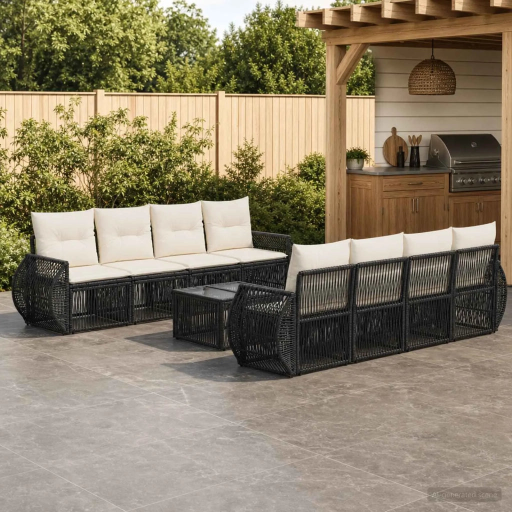 Set Divano da Giardino 9 pz Nero polyrattan 3435361
