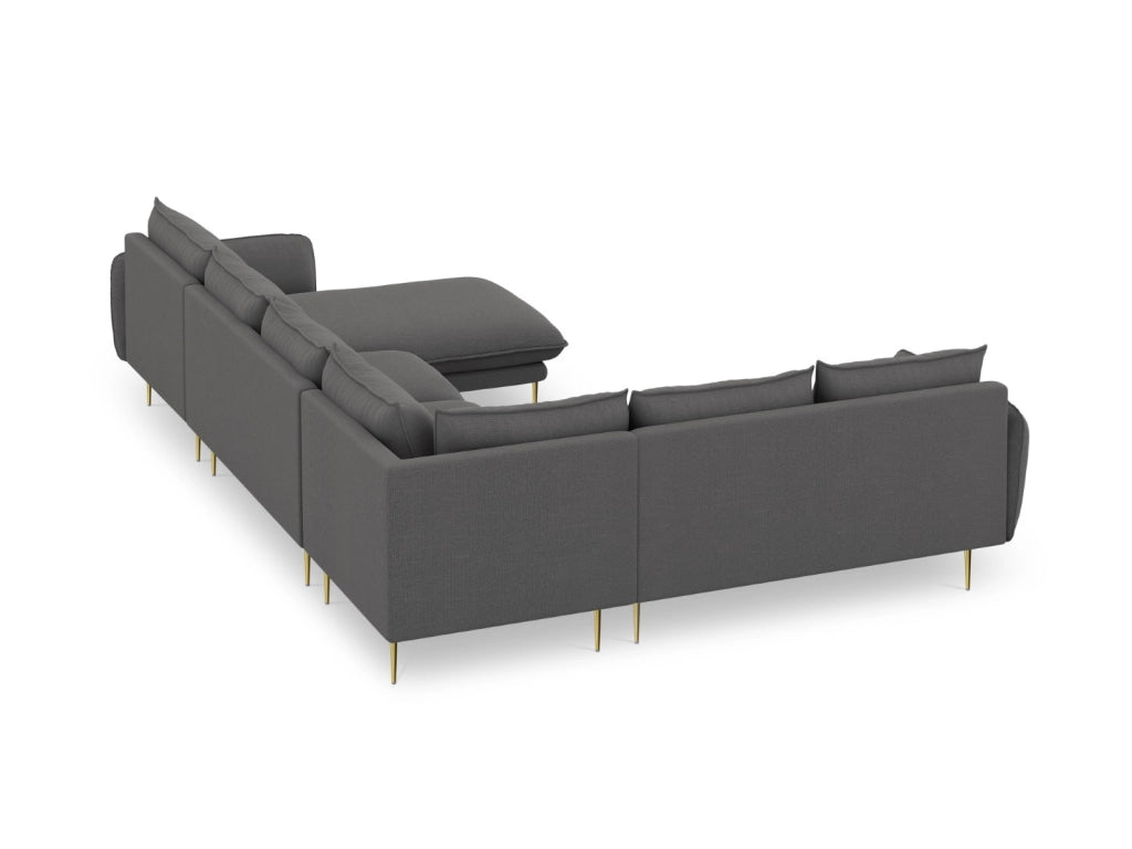 Cosmopolitan Design - Divano panoramico sinistro "Vienna" 7 posti in tessuto strutturato grigio scuro 