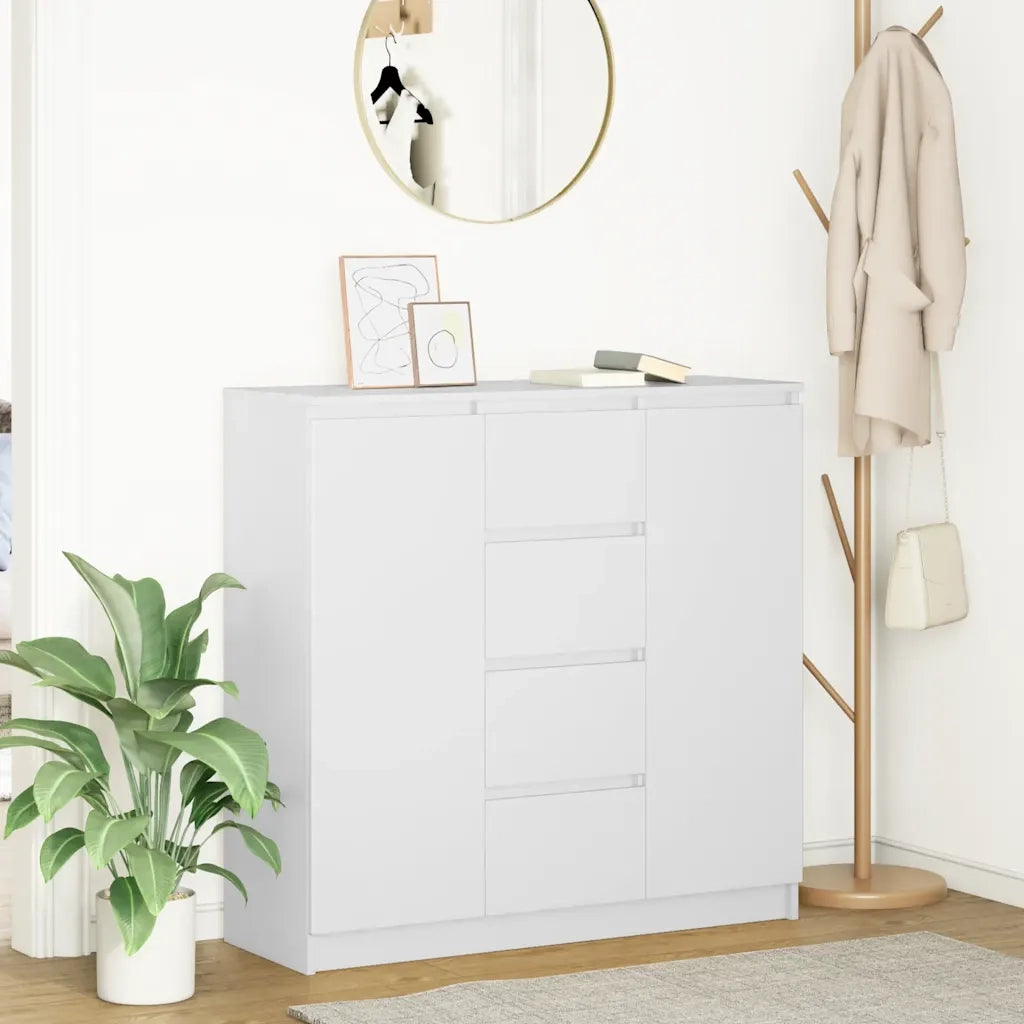 Credenza con Cassetti Bianco 100,5x35x98,5 cm Legno Multistrato