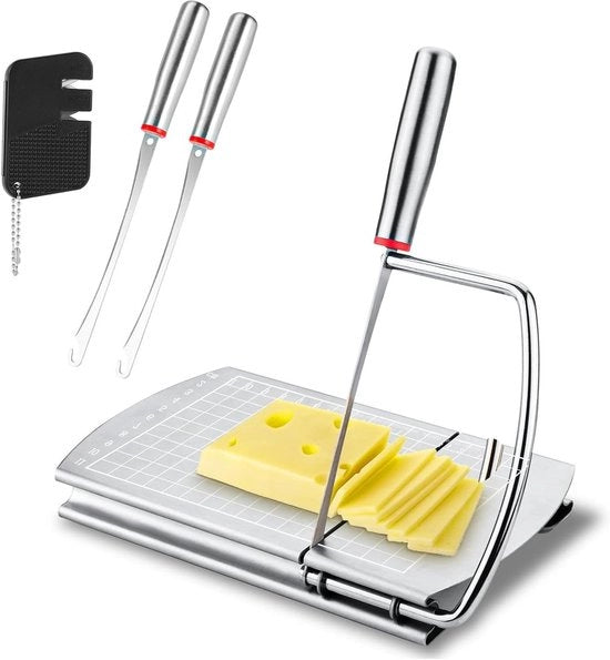 Raccoglitore di Formaggio e Burro in Acciaio Inox con Filo e Lame - Piatto per Formaggio e Raccoglitore di Burro per Formaggio e Burro - Incluso 2 Fili di Ricambio