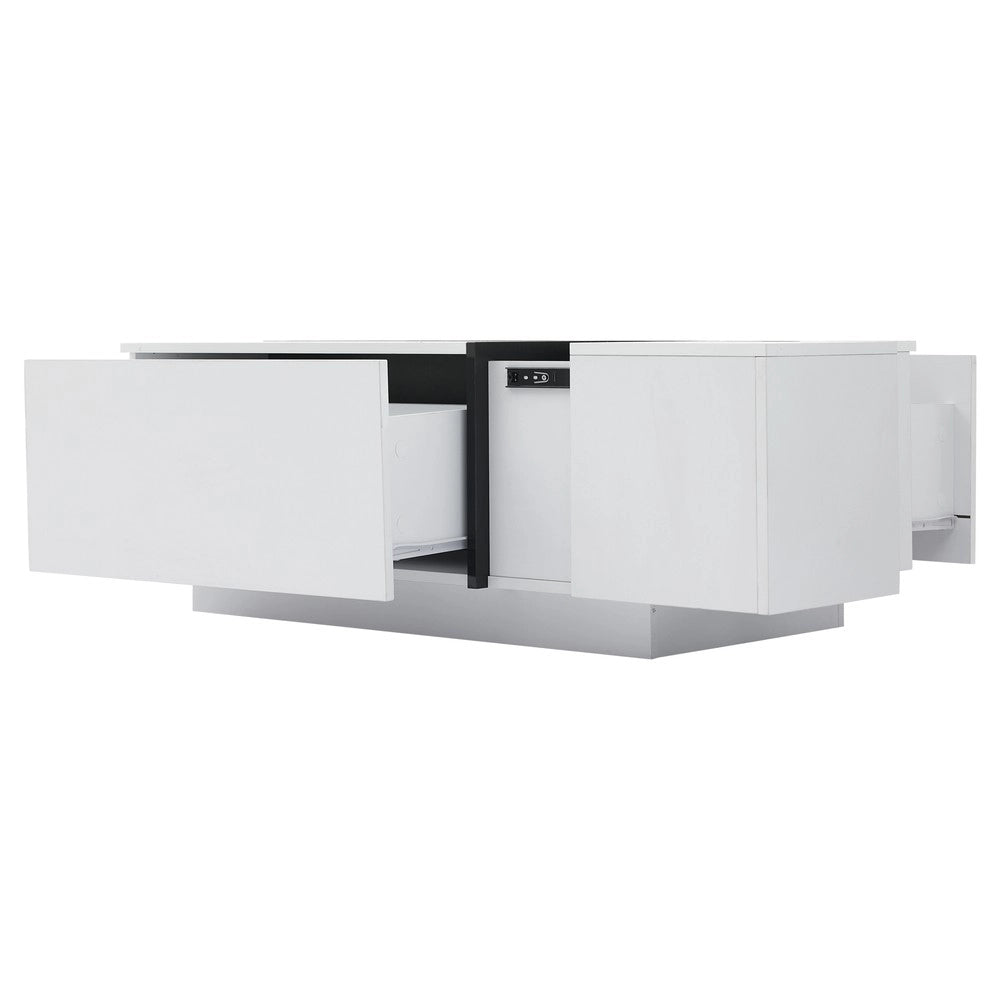 Tavolino da Caff¨¨ Quadrato con 4 Cassetti e Piano Scorrevole ¨C MINIMAL ¨C Bianco Lucido 100x60x40