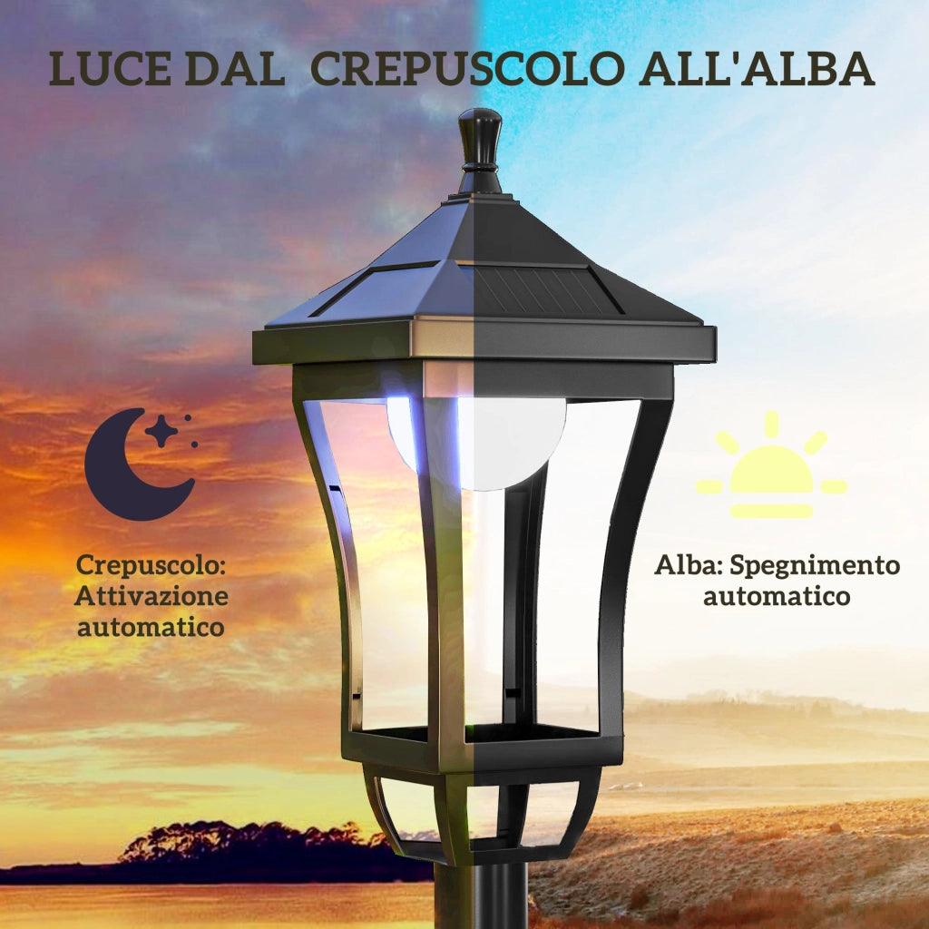 Lampione da Giardino con 6h Autonomia e Ancoraggio a Terra 15x15x127 cm in ABS e Policarbonato Nero