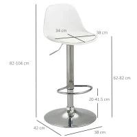 Set 2 Sgabelli da Cucina di Design Girevoli con Schienale, Poggiapiedi e Altezza Regolabile, in Similpelle e PP, Base in Acciaio, 38x42x82-104cm, Bianco