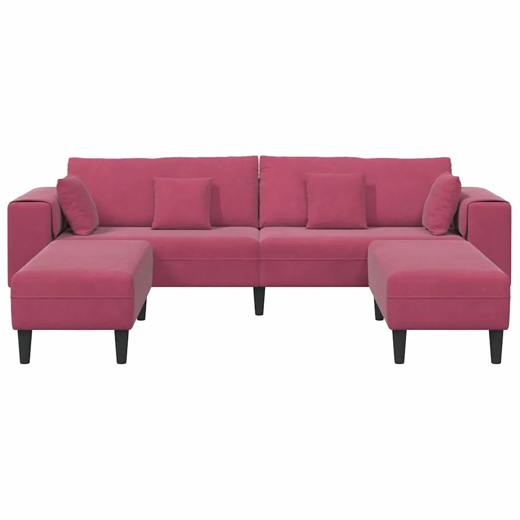 vidaXL Divano in Velluto con cuscino 3 pcs Rosso Vino 208 cm Velluto