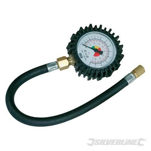 Manometro pressione con tubo flessibile per pneumatici 0 -100 psi Silverline