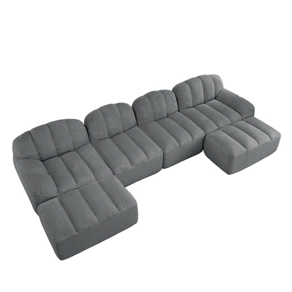 Divano Modulare U 4 Posti con 2 Ottoman ¨C Xylo ¨C Tessuto Grigio, Seduta Profonda