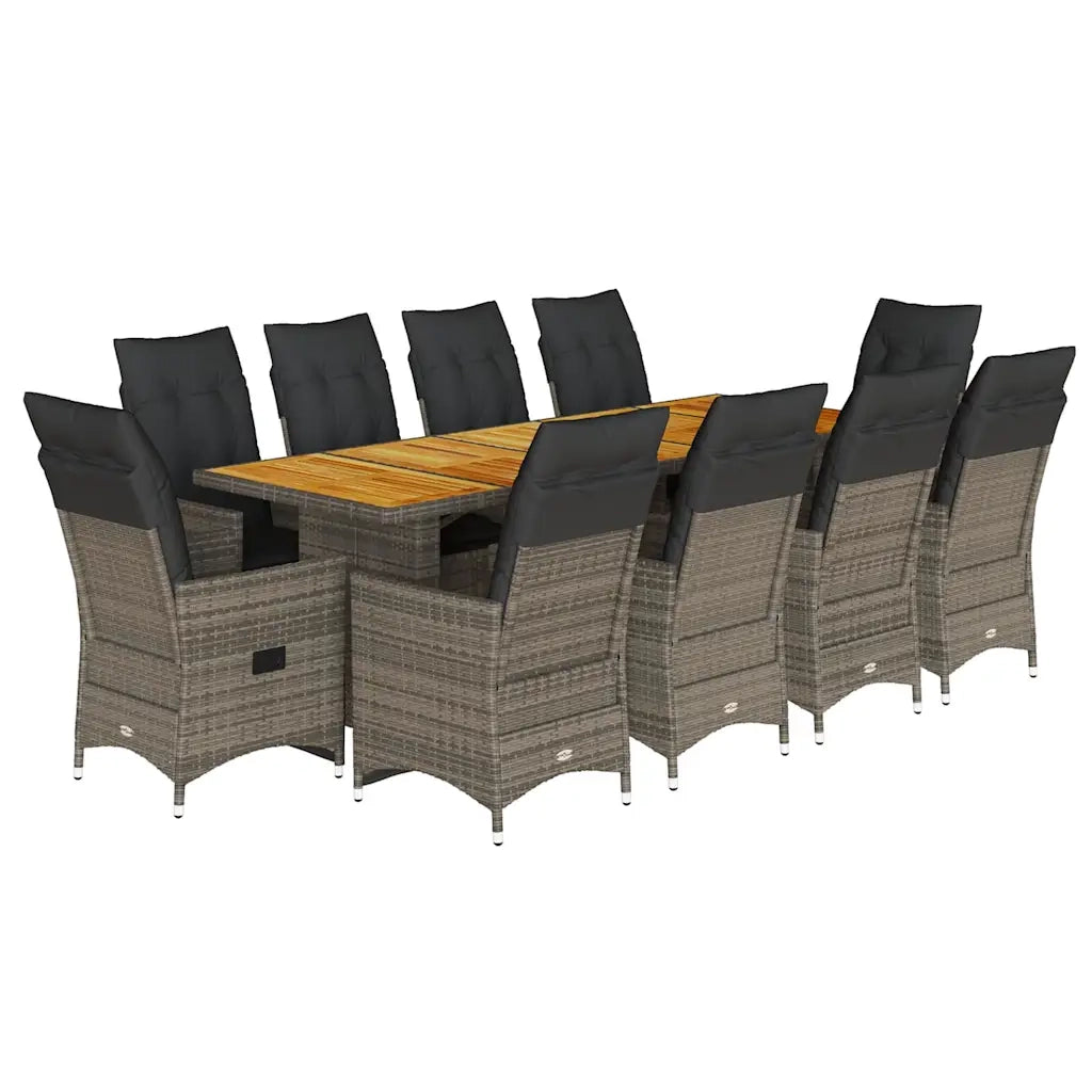 Set BistrÃ² da Giardino 11 pz con Cuscini in Polyrattan Grigio