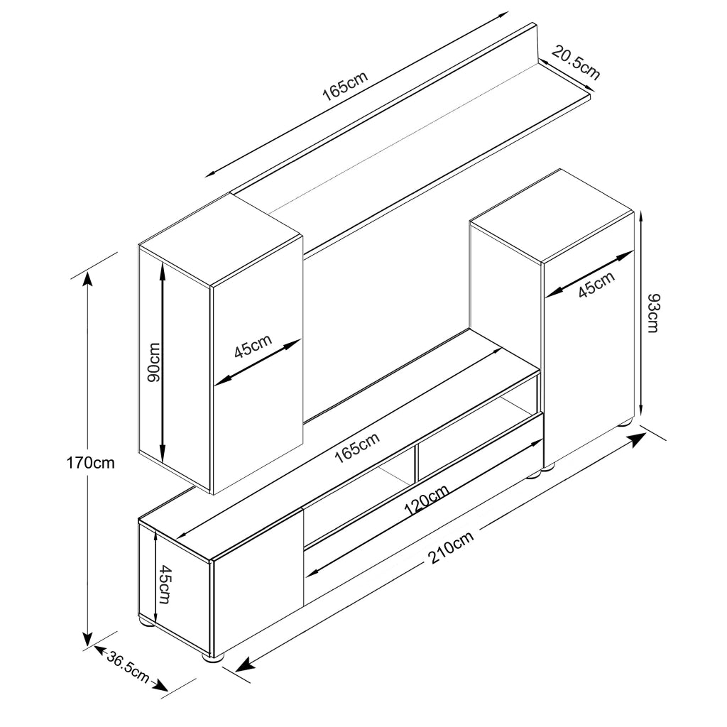Parete Attrezzata per Soggiorno in Legno Composito cm 210x36 5x170 - JERE