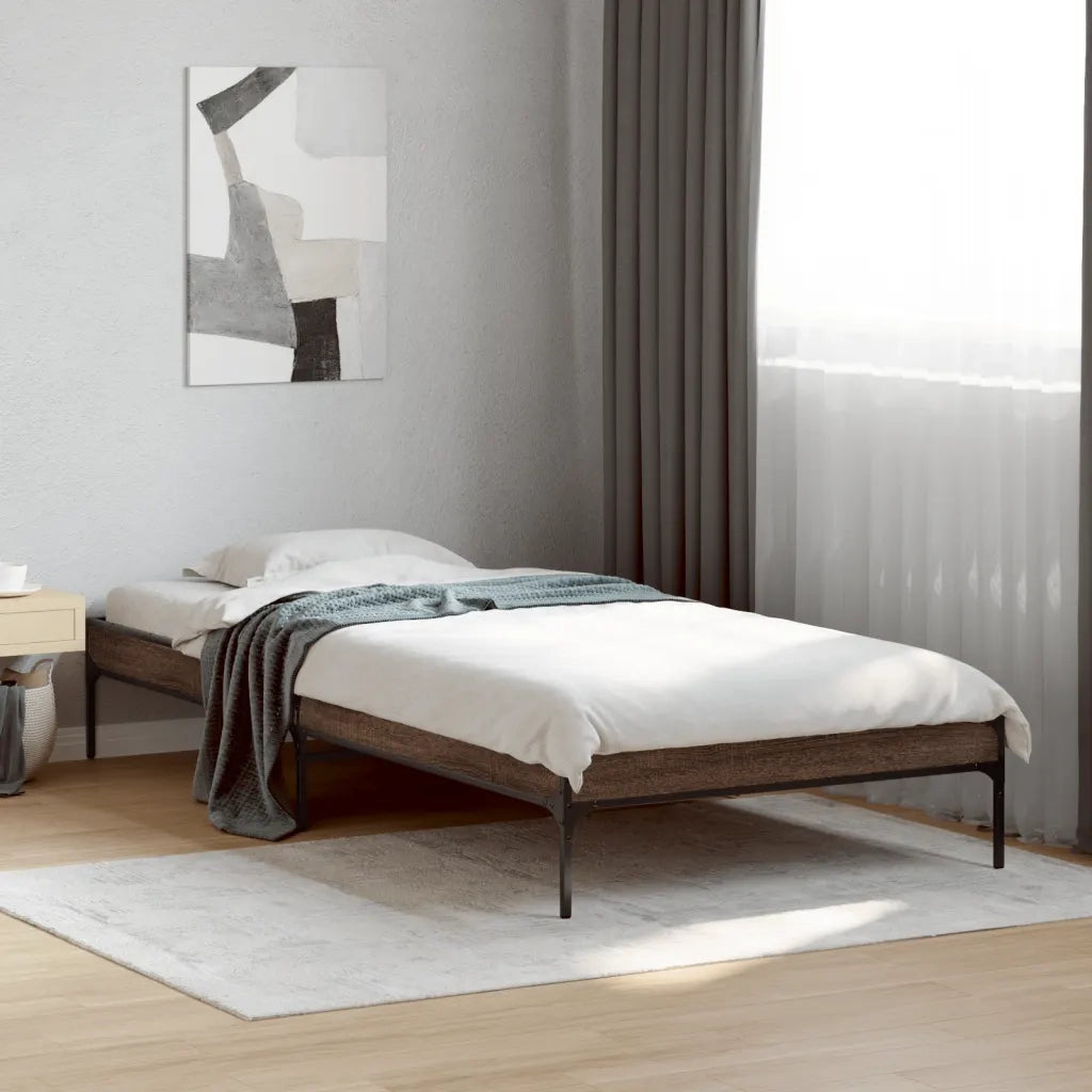 Giroletto-Struttura Letto Rovere Marrone 90x200 cm Legno Multistrato e Metallo 558132