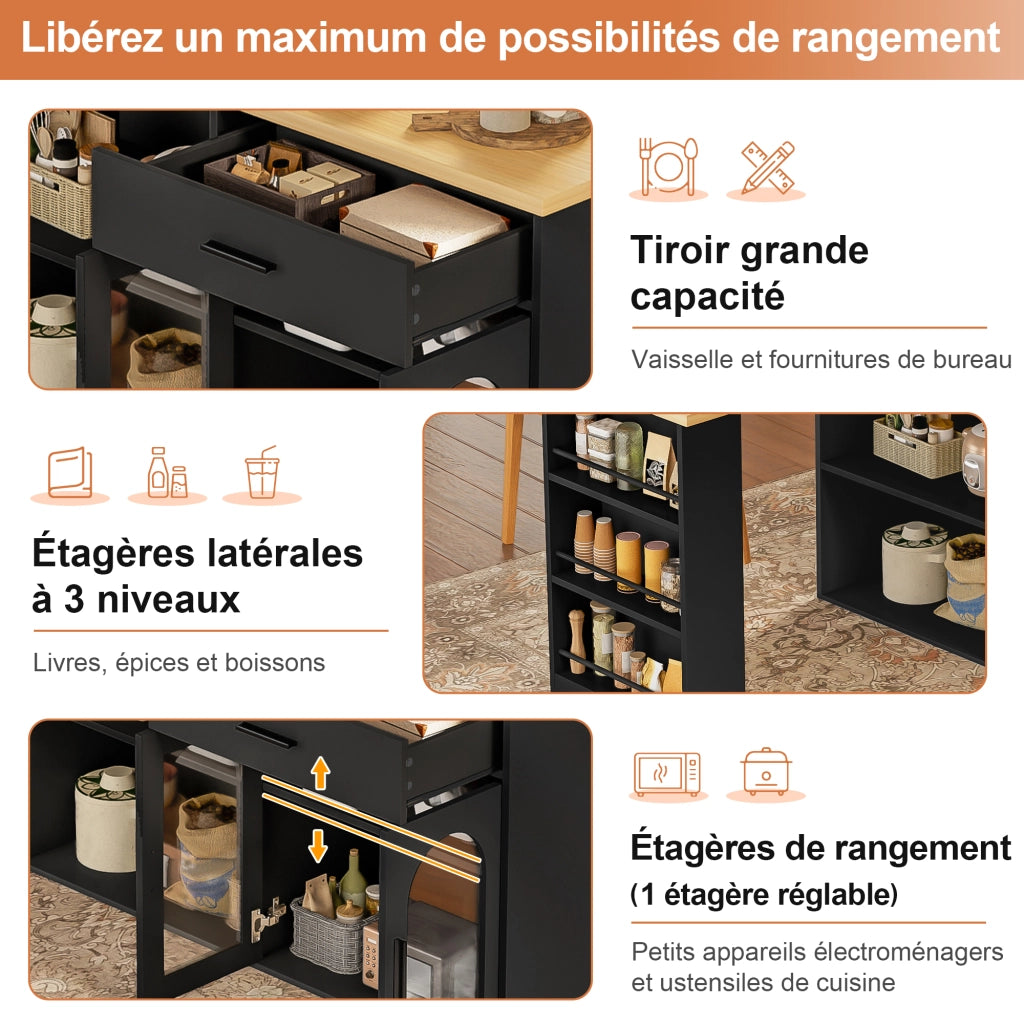 Scrivania angolare ¨C Minimal ¨C nero con cassetti e ripiani 90x50x75