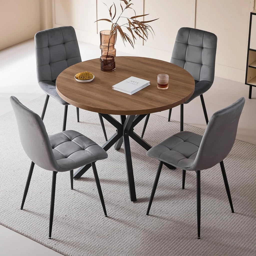GrandCA HOME Set di 8 Sedie da Pranzo con Seduta Imbottita in Velluto, Sedie da Cucina Moderne con Gambe in Metallo, Grigio-HL