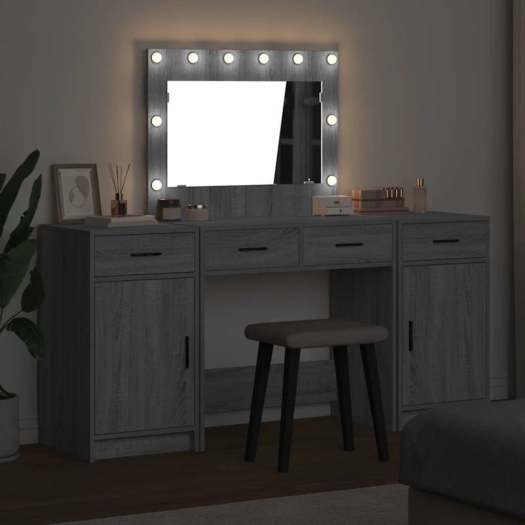 Tavolo da Trucco con cassetto 3 pcs Grigio Legno multistrato 3334250