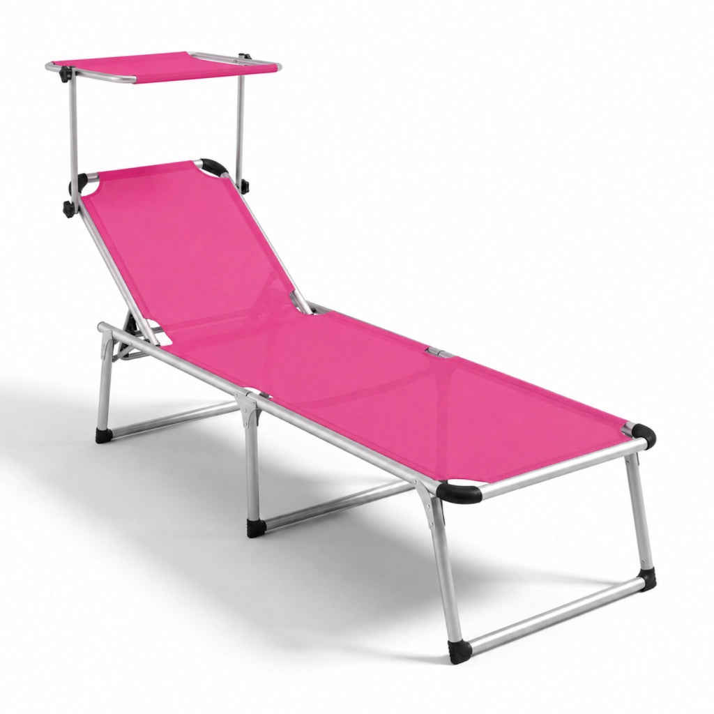 Lettino Pieghevole Prendisole Con Tettuccio Parasole Schienale Reclinabile Regolabile In 6 Posizioni Struttura In Alluminio Leggera Sedia Sdraio Per Spiaggia Mare Giardino Piscina 187 X 59 X 29 Cm Rosa