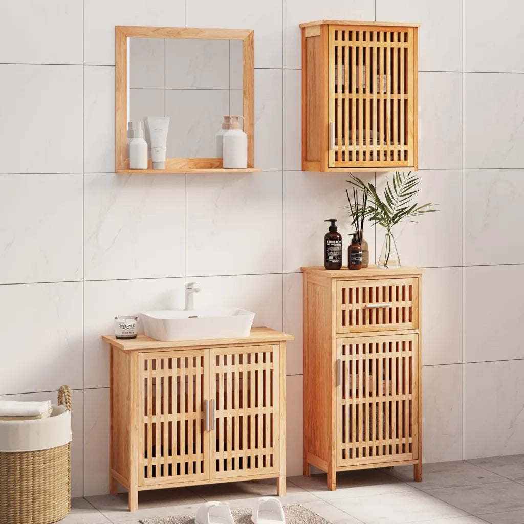 Set Mobili da Bagno | Armadio da bagno 4 pz in Legno Massello di Noce