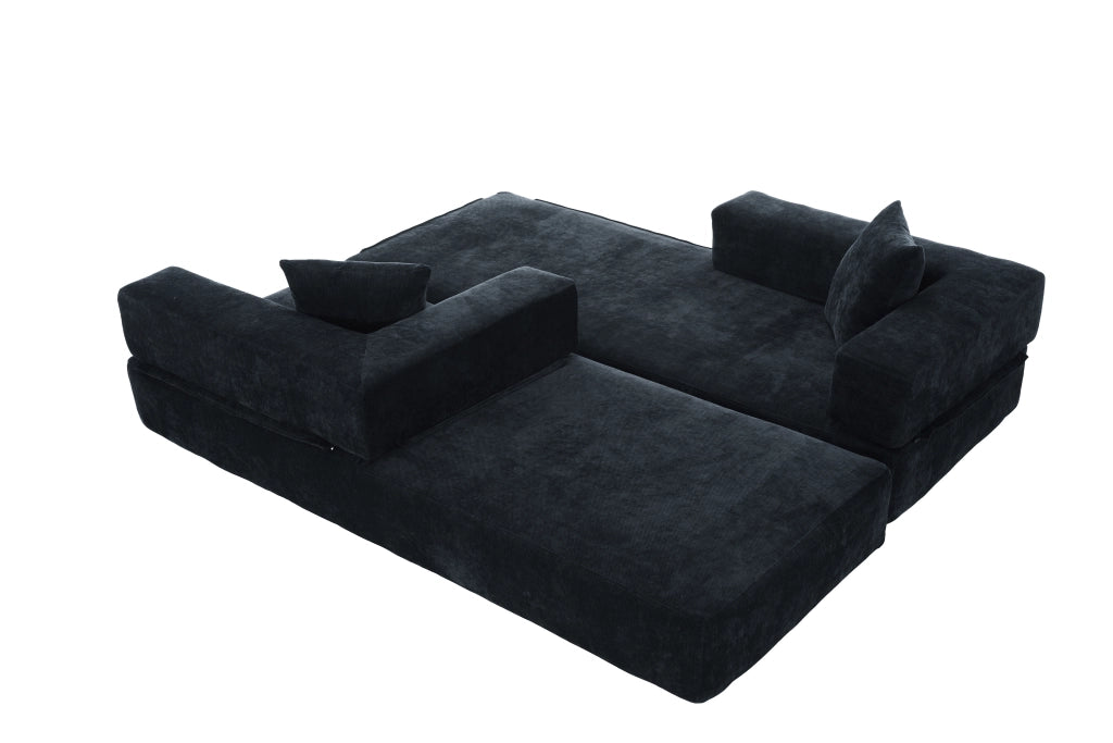 Divano modulare con tasche laterali in chenille nero