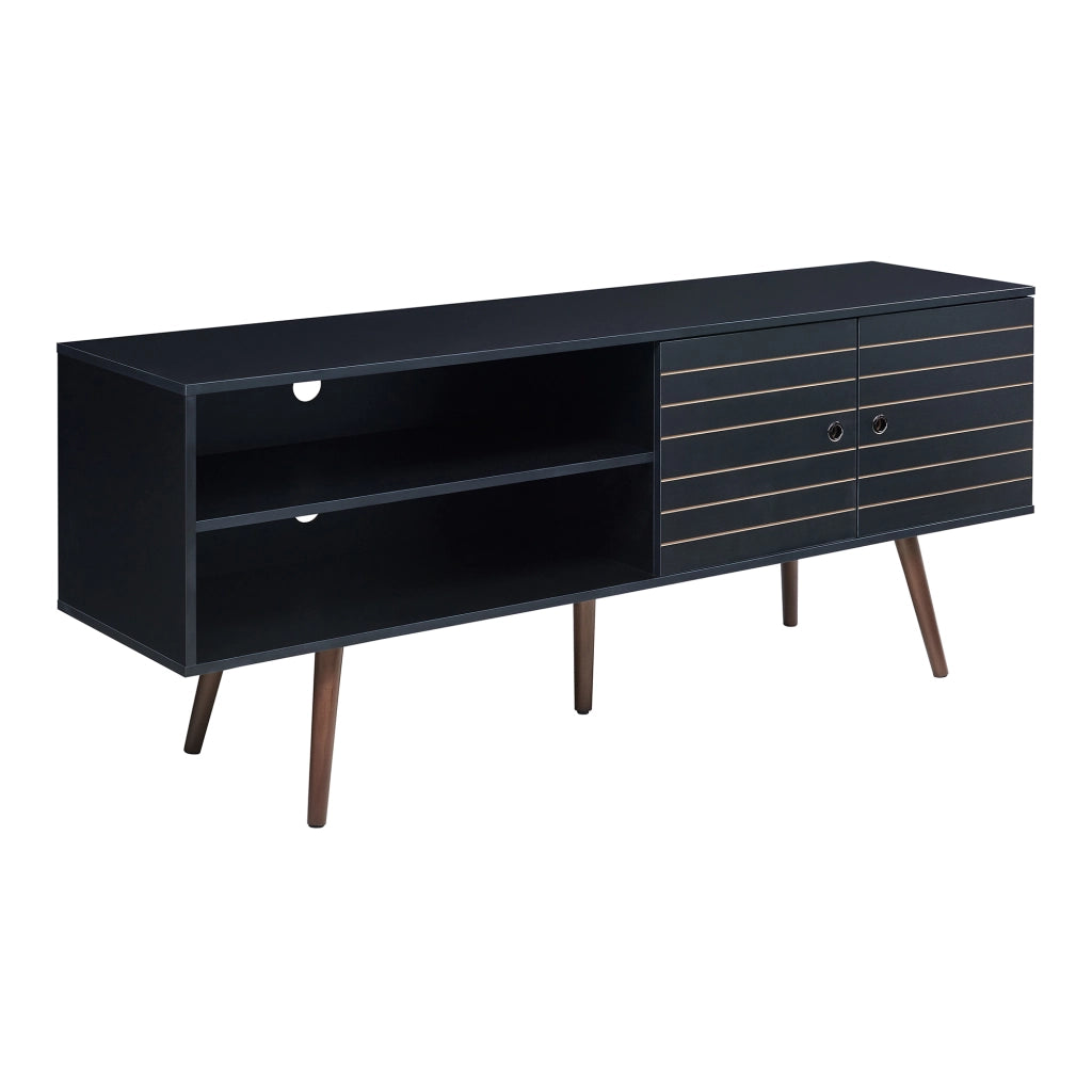Mobile TV Vare con 2 Ante e 2 Scomparti Aperti 160 x 40 x 66 cm - Nero [en.casa]