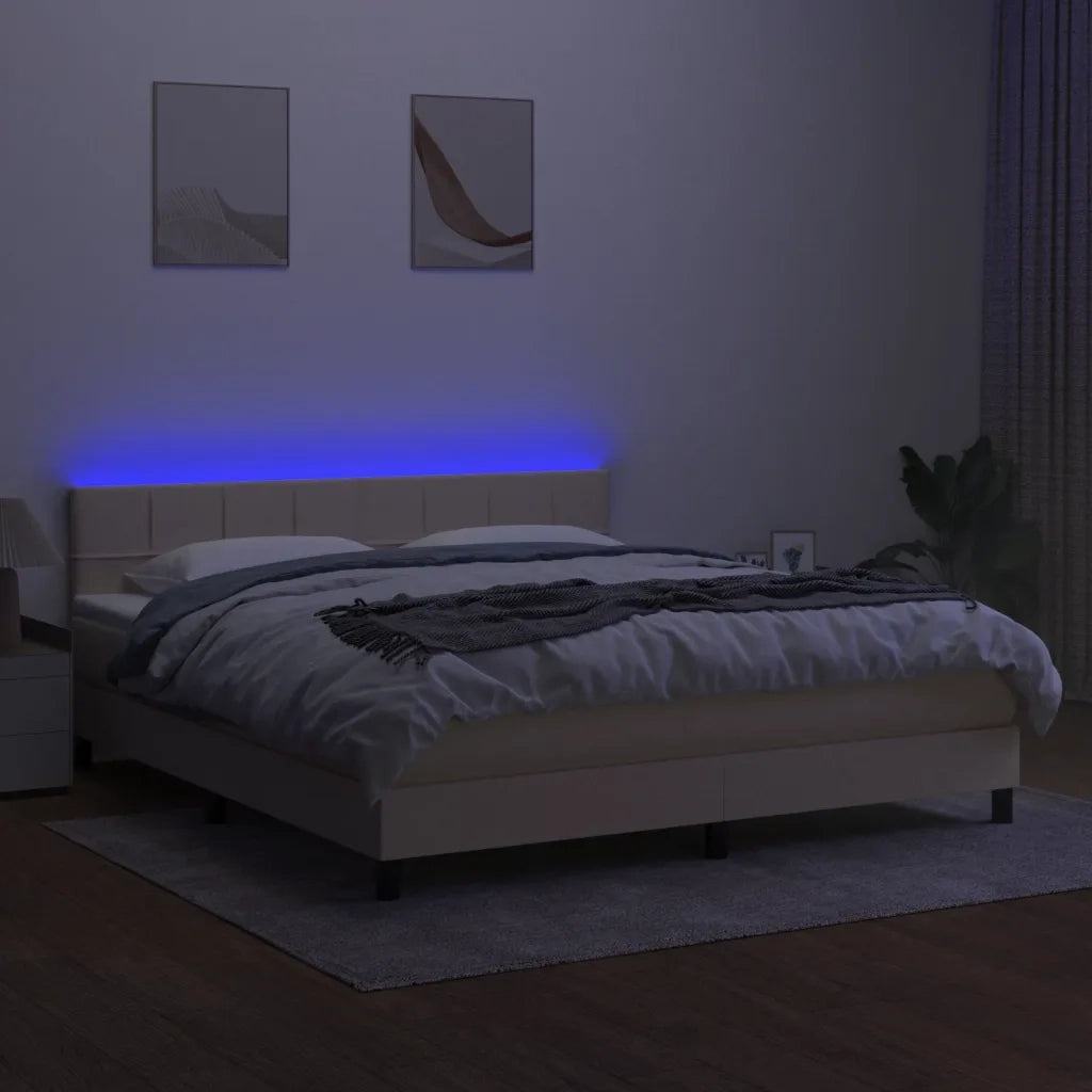 Letto a Molle con Materasso e LED Crema 180x200 cm in Tessuto 3133178
