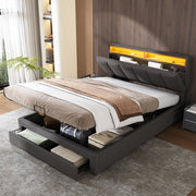 Letto imbottito matrimoniale 140x200 cm con LED; contenitore sottoletto; grigio in lino