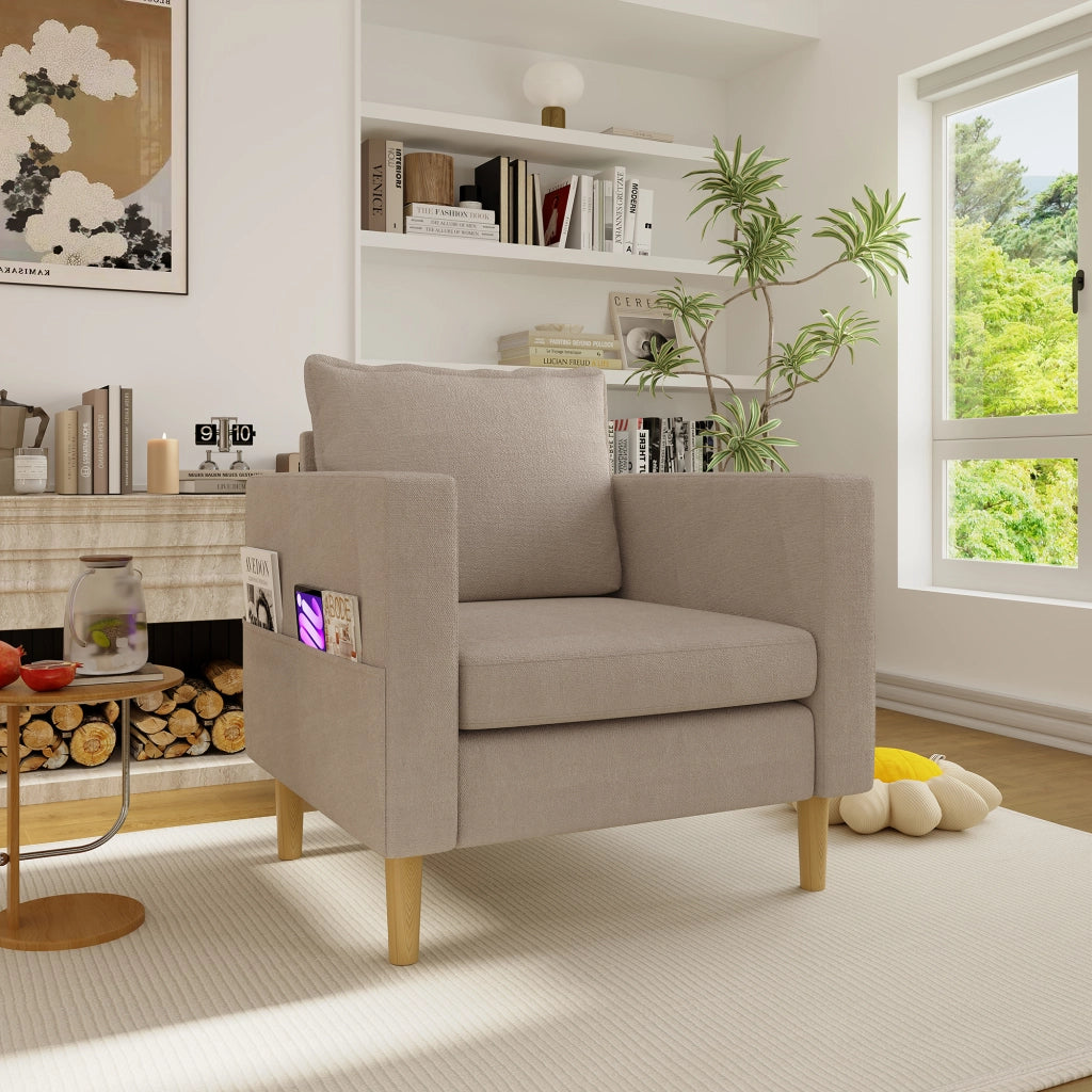 Poltrona relax con tasche laterali e cuscino; per lettura; in chenille khaki