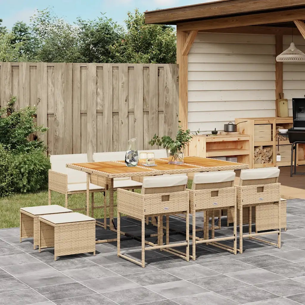 Set da Pranzo da Giardino 11 pz con Cuscini Beige in Polyrattan 3211336