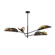 Lampada a sospensione Vene a 4 luci con paralumi a foglia nero e oro