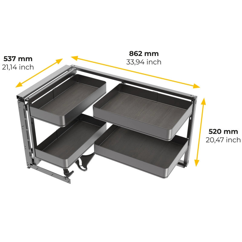 Carrello estraibile con cestelli e portapane Harmony con chiusura soft, Modulo larghezza 300mm altezza 700mm, Acciaio
