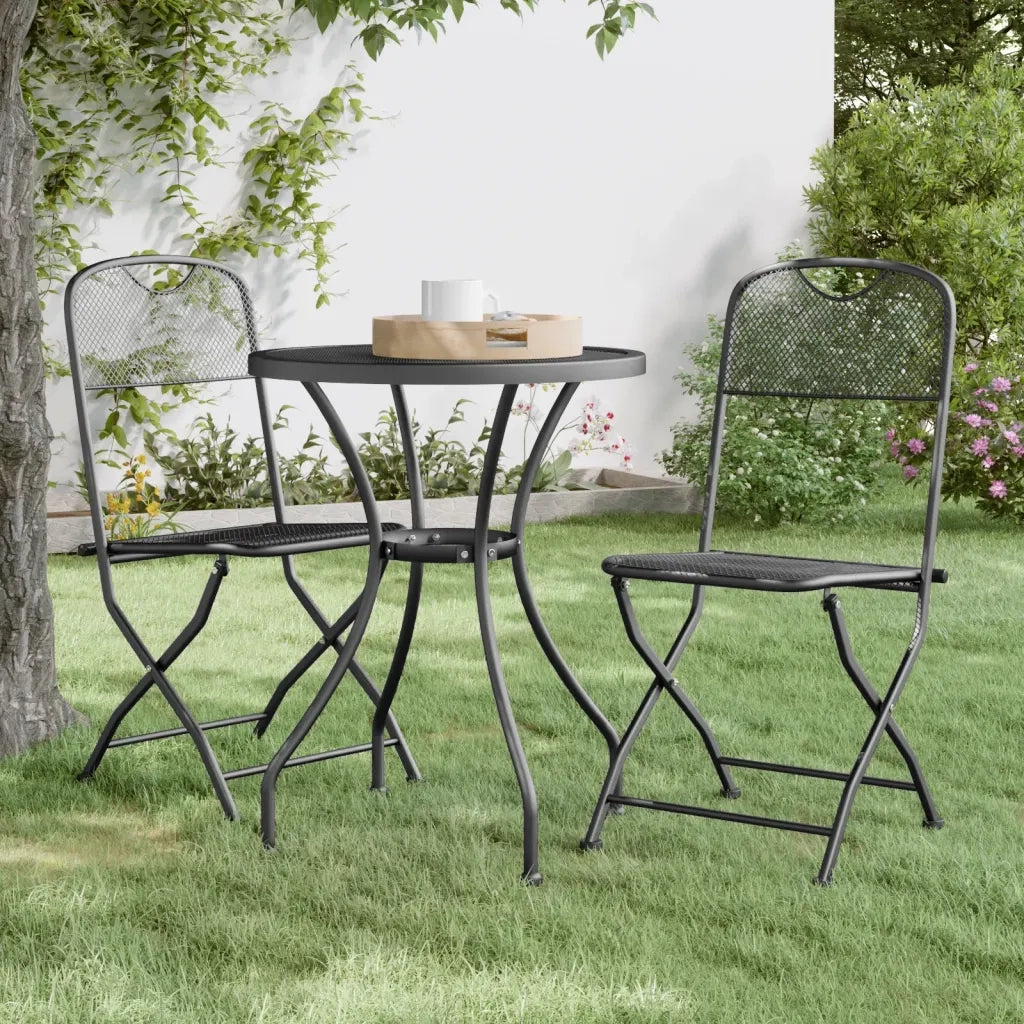 Set da Pranzo per Giardino 3pz Rete Metallica Espansa Antracite 3084707
