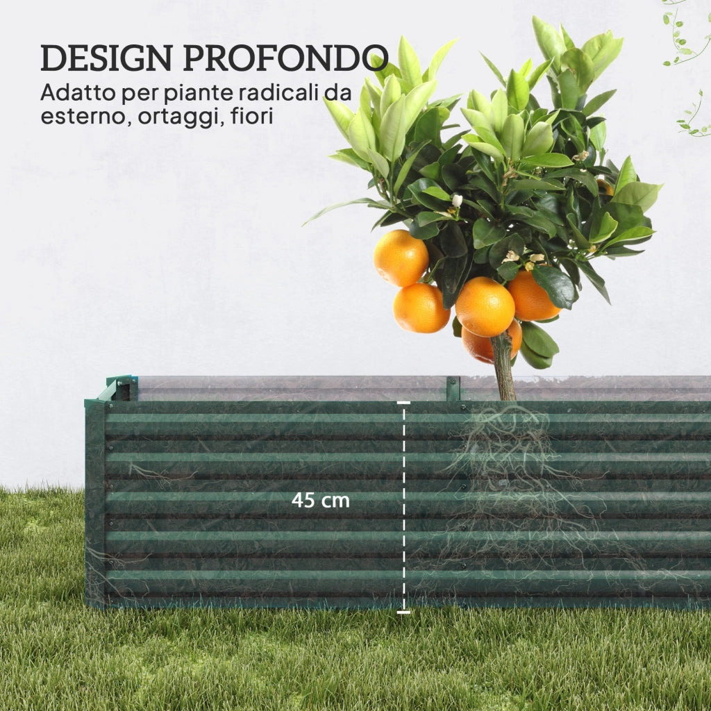 Letto per Orto a Fondo Aperto 240x40x45 cm con Bordi Arrotondati in Acciaio Zincato Verde