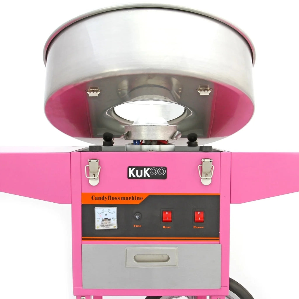 Macchina Zucchero Filato Retrò Rosa con Carrello 50 cm Acciaio Inox