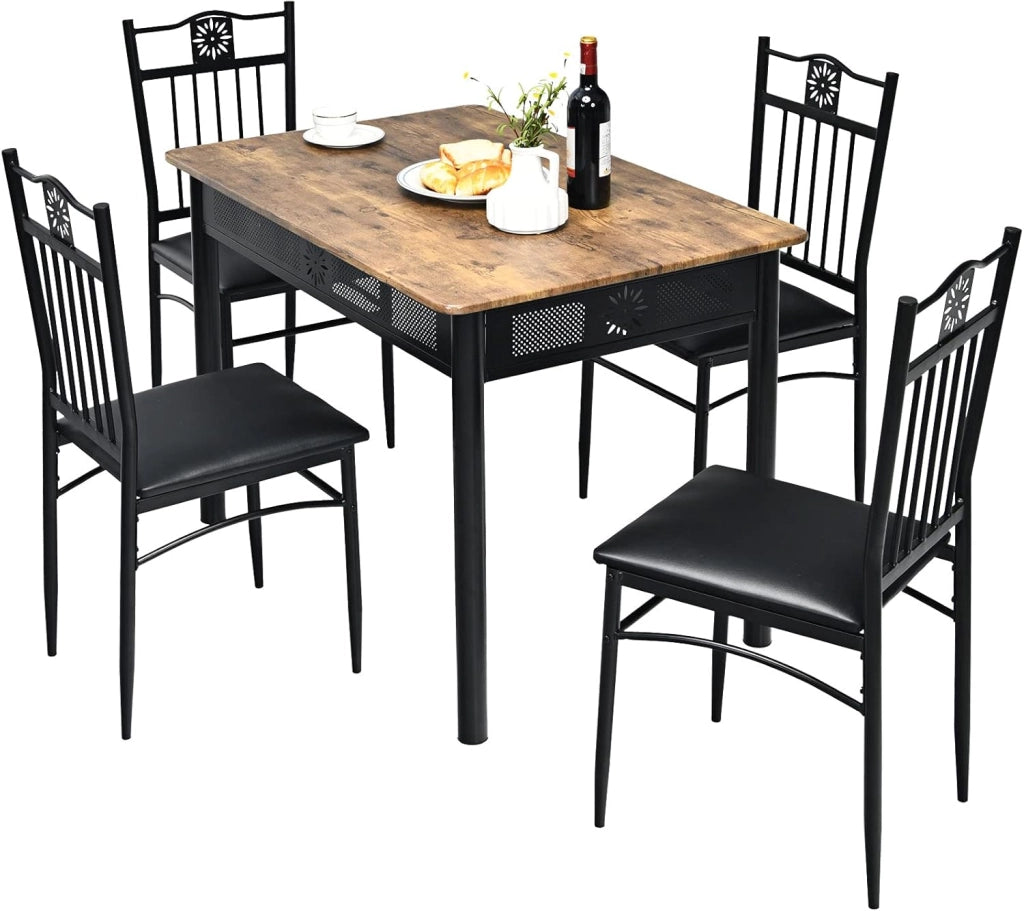 Gianex - Set da tavolo da pranzo da 5 pezzi, set da tavolo rettangolare con 4 sedie tappezzate per 4 persone a casa, sala da pranzo, ristorante