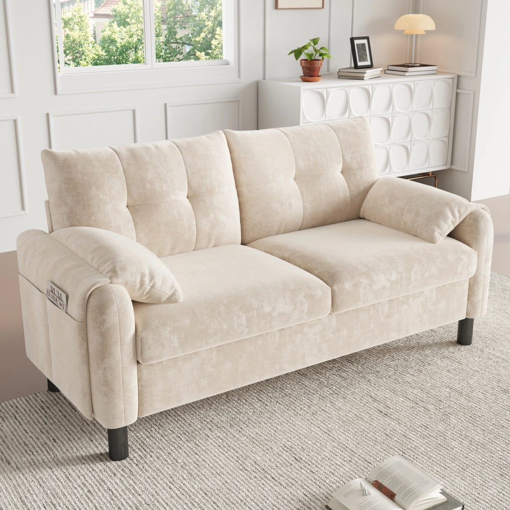 Divano 2 posti 158x80x88.5 cm salvaspazio in chenille beige