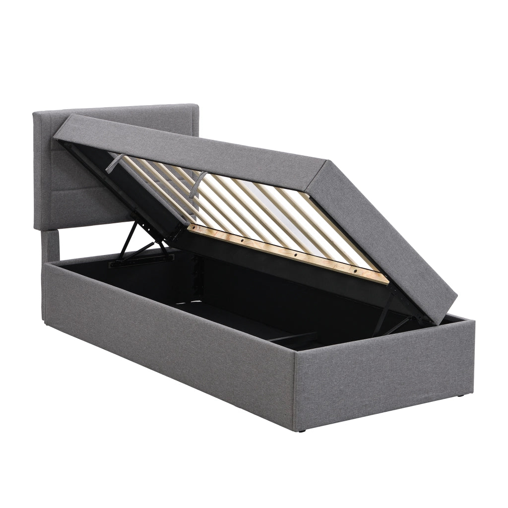 LETTO Imbottito 90x200 cm Grigio con contenitore in lino e MDF