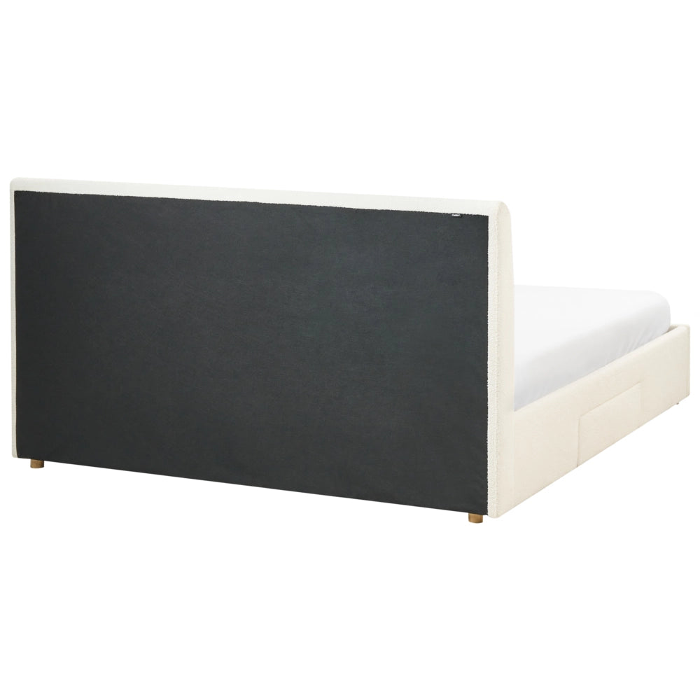 Letto con cassetti in bouclé 180 x 200 cm con rete a doghe design moderno scandinavo bianco crema
