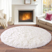 Tapijt Rond 120 cm in Crème, Tapijt Langpolig Pluizig per Woonkamer, Tapijt Modern per Woonkamer, Tapijt per Nachtkastje, Tapijt Hoogpolig Antislip per Slaapkamer e Kinderkamer