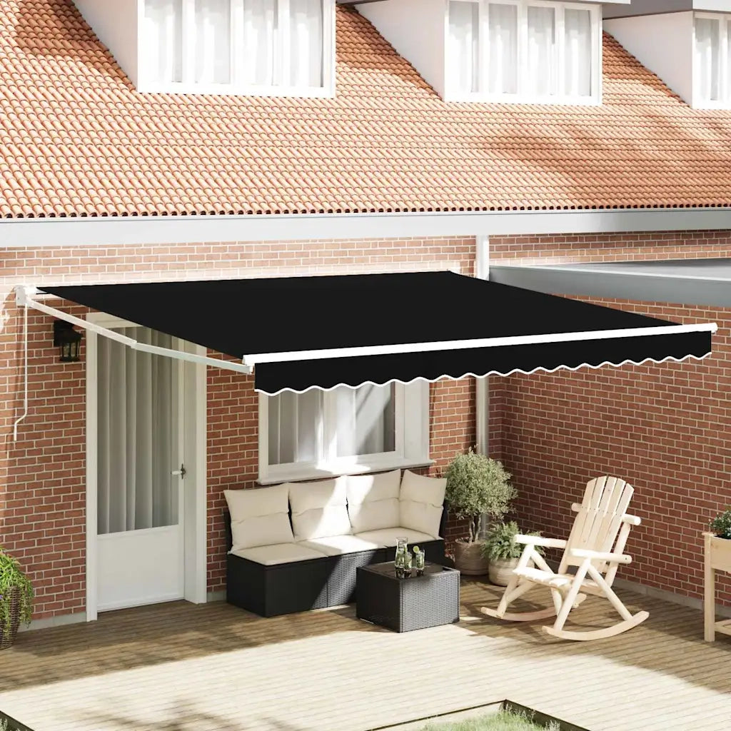 Tenda retrattile-Tenda parasole per balcone Nero 400 ¡Á 300 cm 100% Poliestere e Alluminio