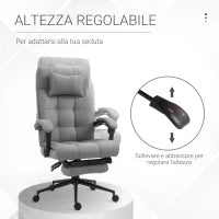 Sedia da Ufficio Ergonomica Reclinabile, Sedia Direzionale con Schiena Alta, Poltrona Ufficio con Poggiatesta e Poggiapiedi Estraibile, 66x76x112-120cm, Grigio