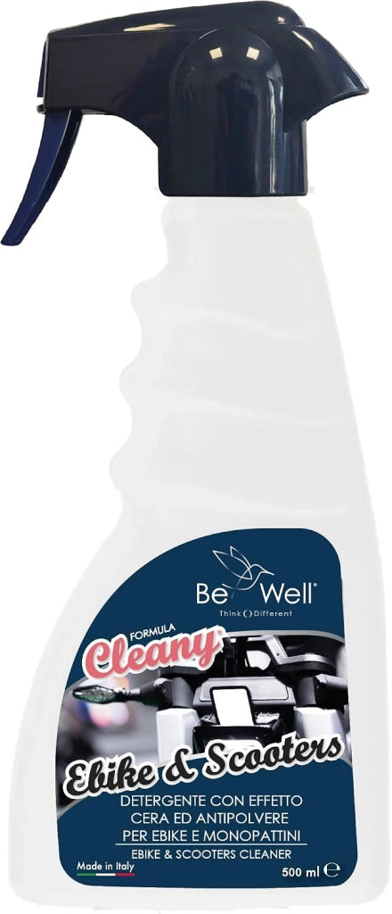 CLEANY Detergente Sgrassante Protettivo per Bicicletta, Ebike, Scooter, Monopattini - EFFETTO CERA Idrorepellente Detergente Professionale Spray 500 ml - Elimina Grasso e Incrostazioni, Brillantezza