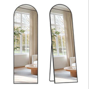 Specchio a figura intera 150 x 40 cm autoportante specchio arcuato cornice in lega di alluminio vetro temperato per camera da letto soggiorno guardaroba nero inchiostro 12_0006609