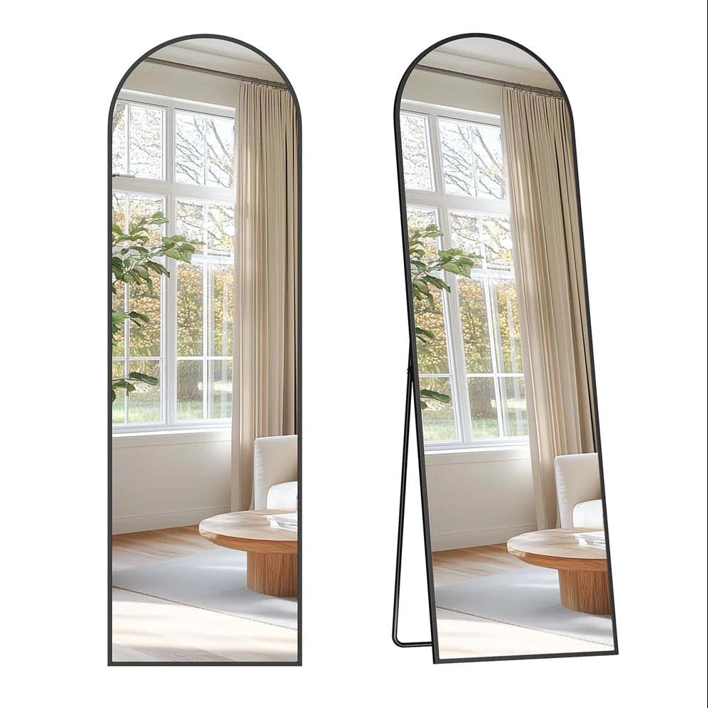 Specchio a figura intera 150 x 40 cm autoportante specchio arcuato cornice in lega di alluminio vetro temperato per camera da letto soggiorno guardaroba nero inchiostro 12_0006609