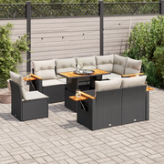 Set Divani da Giardino 9 pz con Cuscini Nero Polyrattan Acacia 3327612