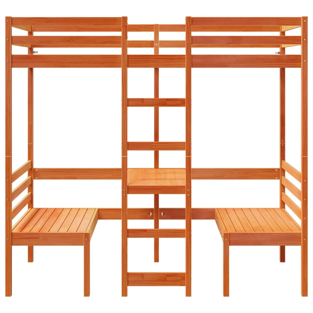 Giroletto Soppalco Scrivania e Sedie Marrone Cera 90x200cm Pino 3308555