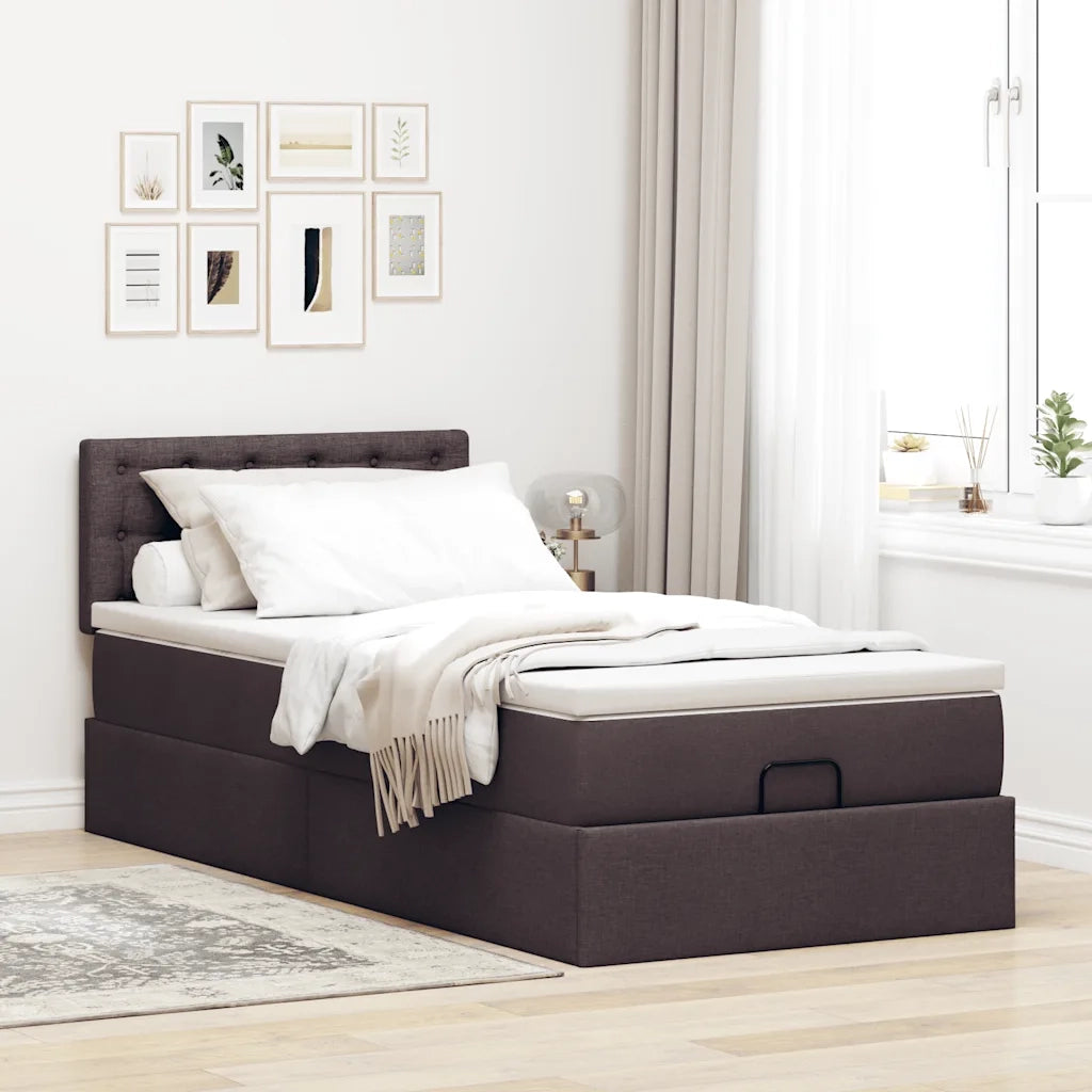 Pouf Letto con Materasso Marrone Scuro 100x200 cm in Tessuto 3311604