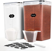 Set di contenitori a chiusura ermetica 6,5L, grande, set di 2, etichette e cucchiai, contenitore a chiusura ermetica in plastica BPA-free, organizzatore della cucina, contenitore per zucchero e farina